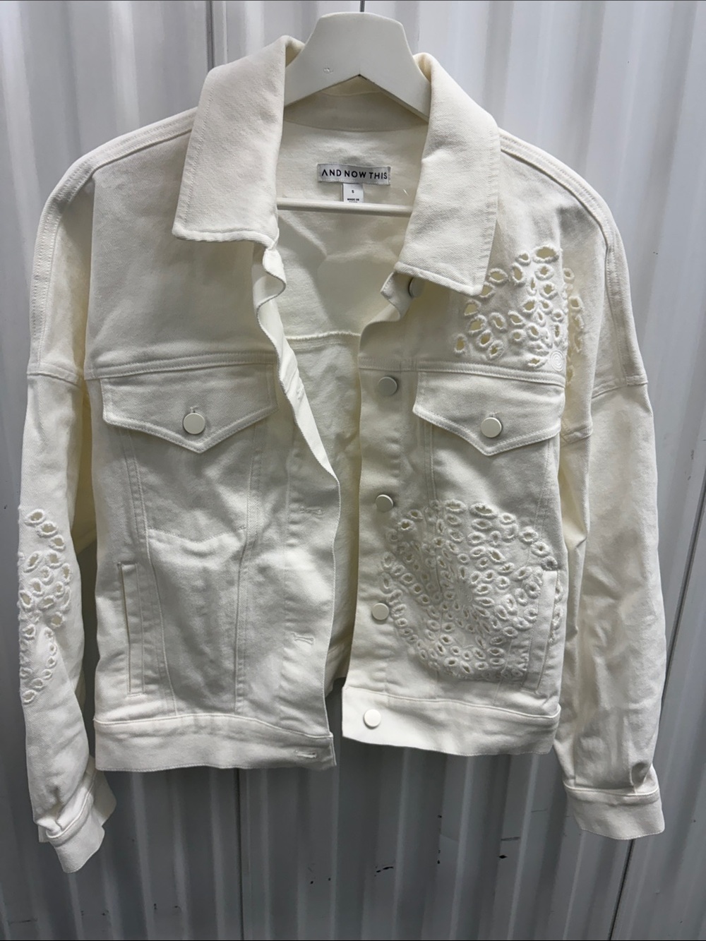 And Now This Cream Embroidered Denim Jacket
